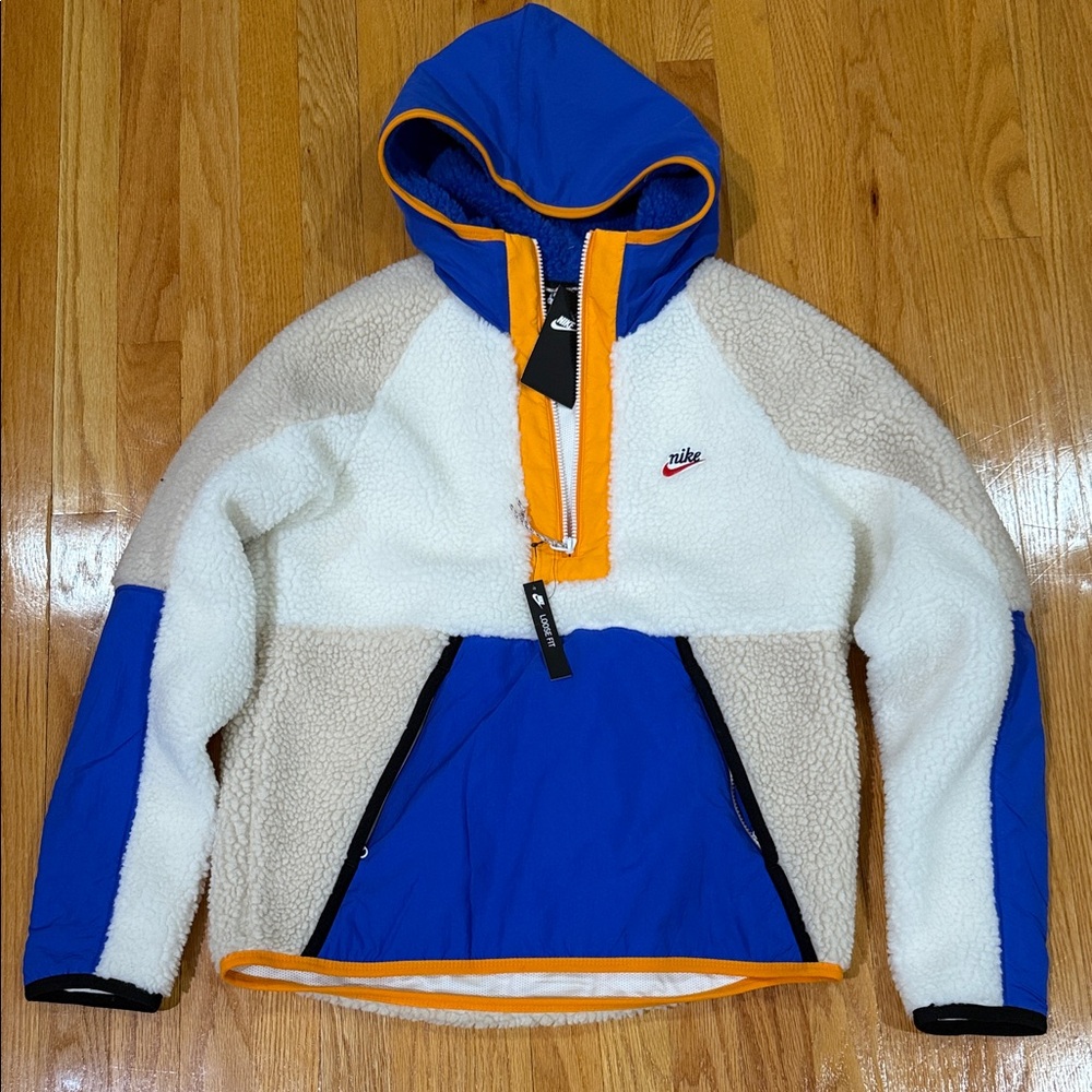 Nike Blue, White & Orange Trim Sherpa Pullover Jacket